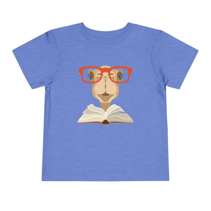 heather Columbia blue camel reading book toddler t shirt