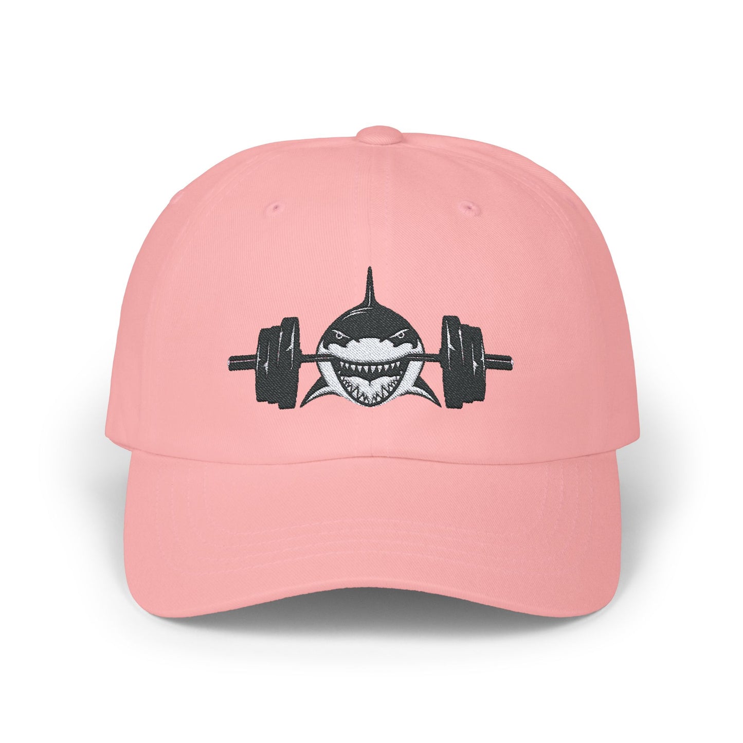 Shark with Barbell Weight Lifting Embroidered Hat