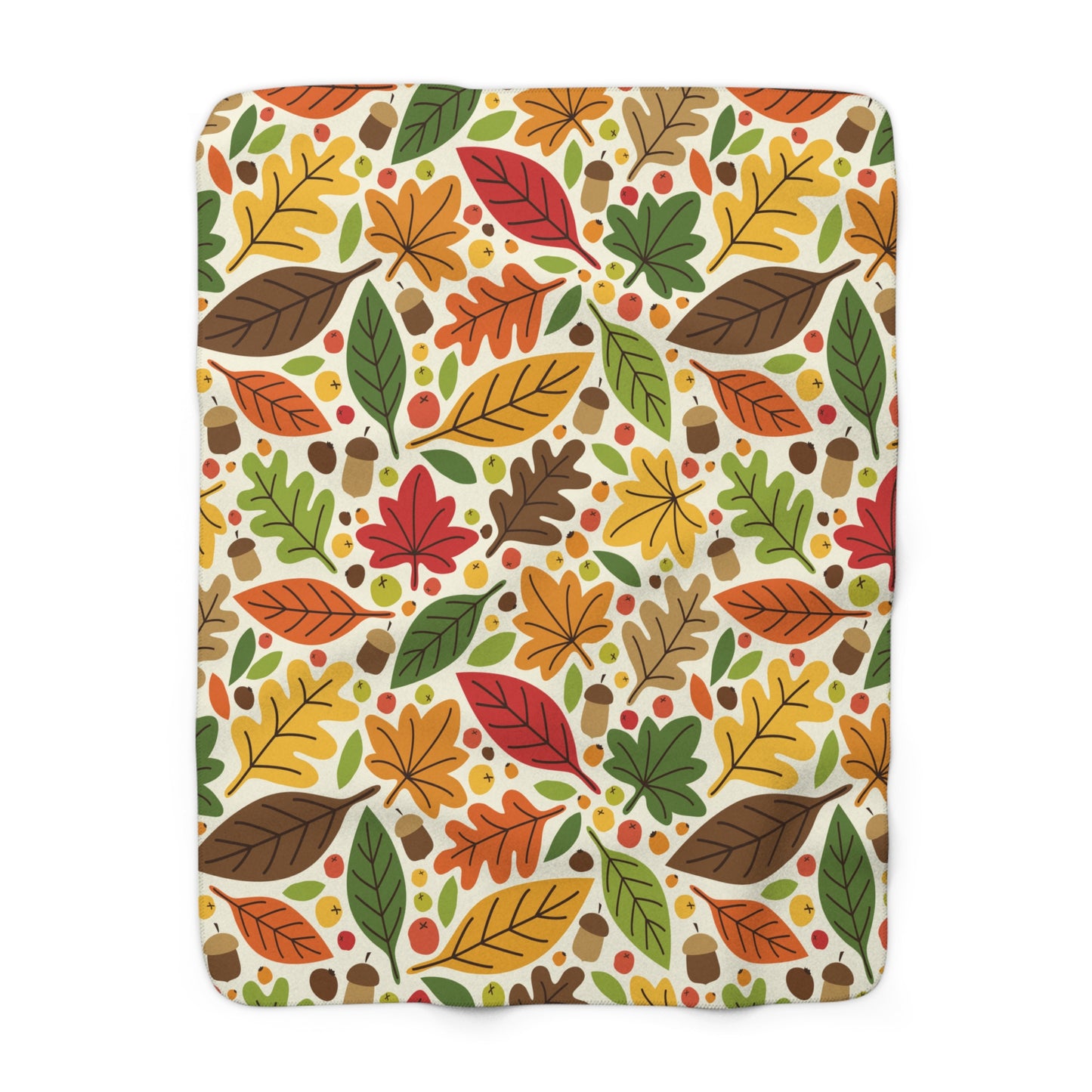 Autumn Leaves Sherpa Blanket, Fall Leaves and Acorns Fleece Blanket