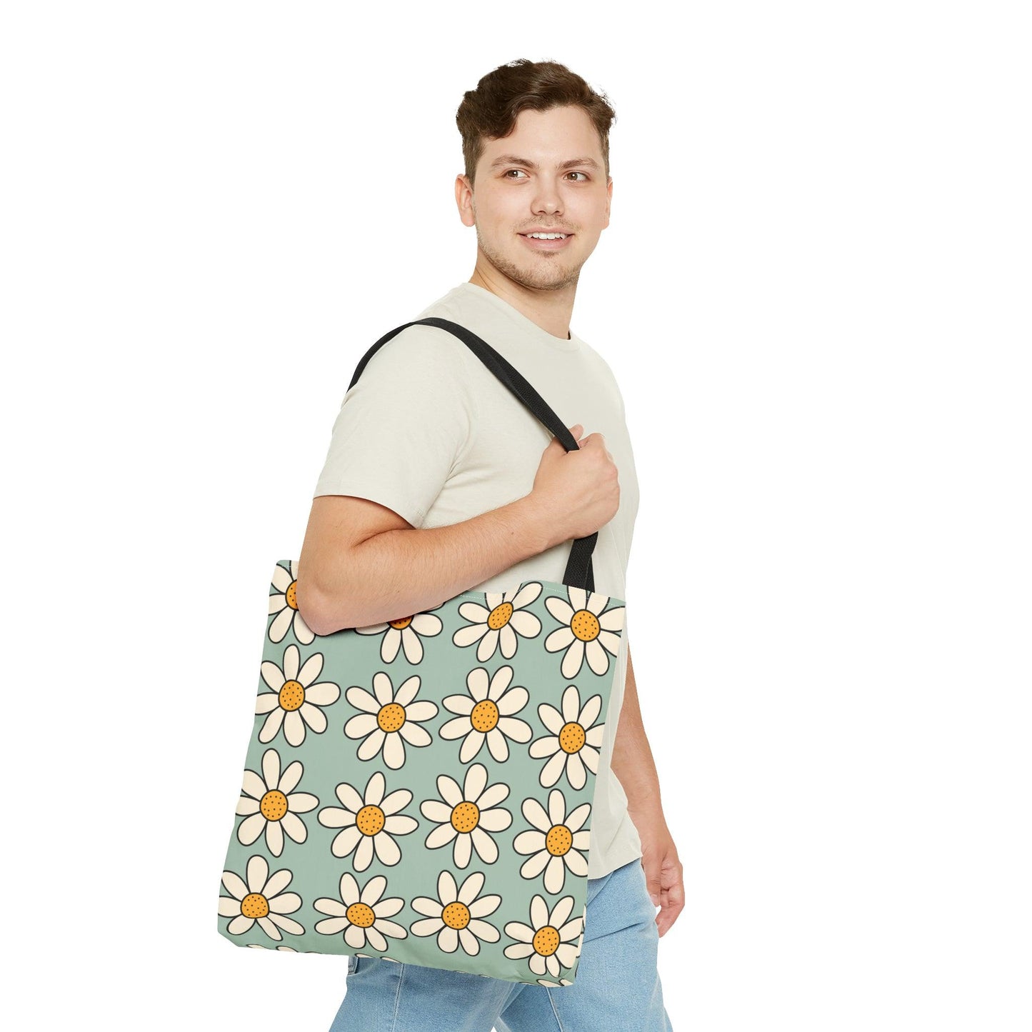 Daisies Tote Bag, Boho Daisies with All Over Print Tote, Plant Lady Bag, Gardener Accessory Bag