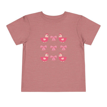 heather mauve chicken and bows toddler girl shirt