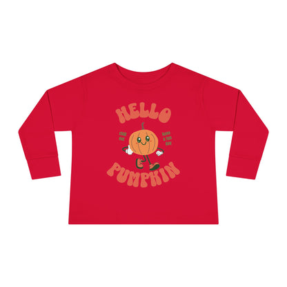 Hello Pumpkin with Mascot Toddler Long Sleeve Tee Shirt red