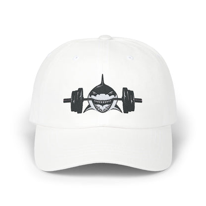 Shark with Barbell Weight Lifting Embroidered Hat