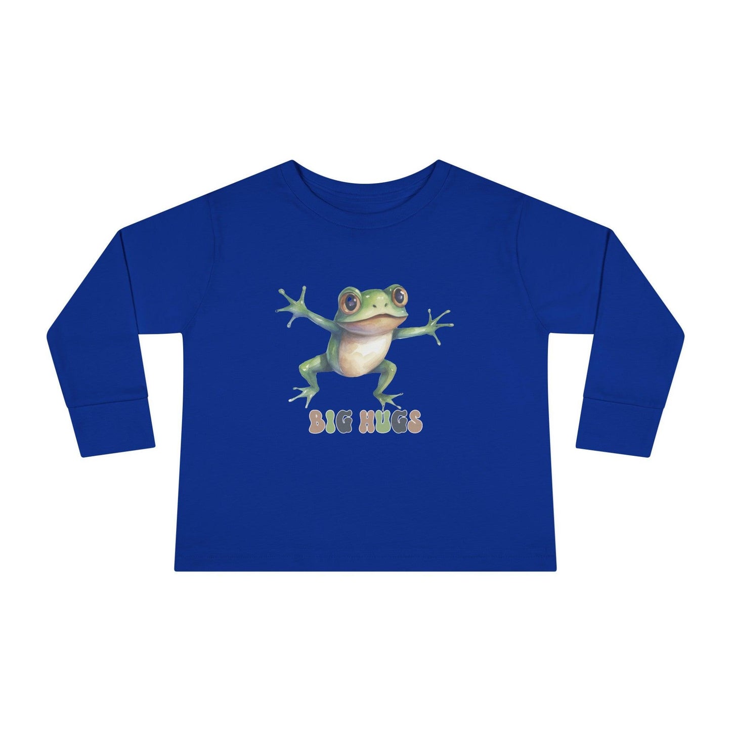 royal blue frog big hugs toddler long sleeve shirt