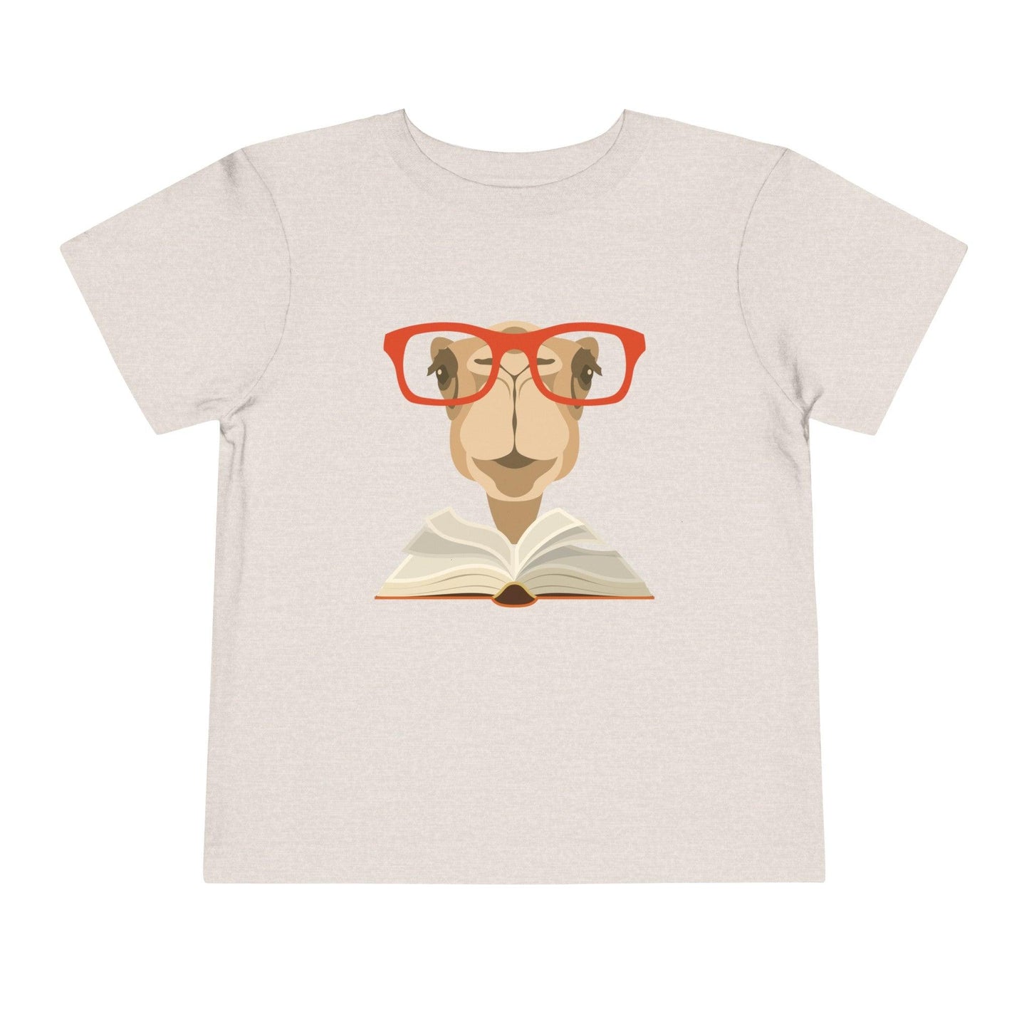 heather dust camel reading book toddler t shirt