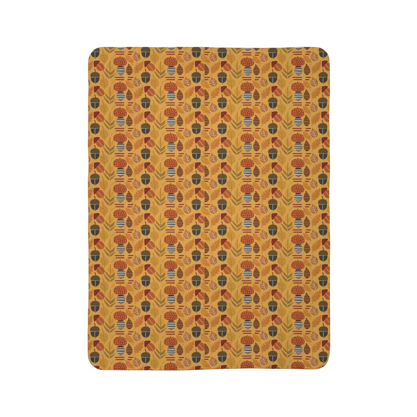 Mid Century Modern Autumn Leaves, Acorns and Mushrooms Sherpa Fleece Blanket 60x80