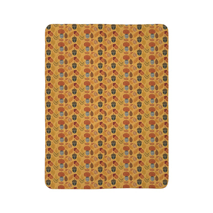 Mid Century Modern Autumn Leaves, Acorns and Mushrooms Sherpa Fleece Blanket 60x80