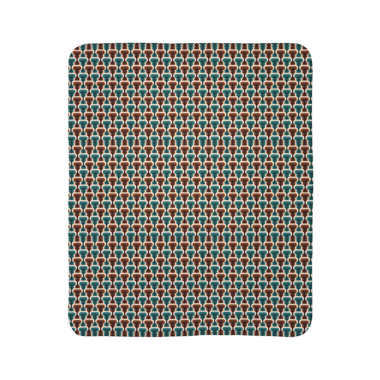 Geometric Teal and Brown Mid Century Modern Fleece Sherpa Blanket 50x60