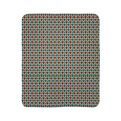 Geometric Teal and Brown Mid Century Modern Fleece Sherpa Blanket 50x60