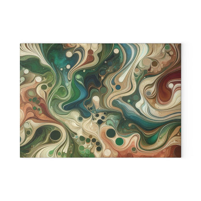 Deco Art Blues Greens Browns Marble Look Glass Cutting Board small board