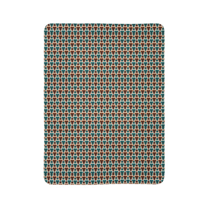 Geometric Teal and Brown Mid Century Modern Fleece Sherpa Blanket 60x80