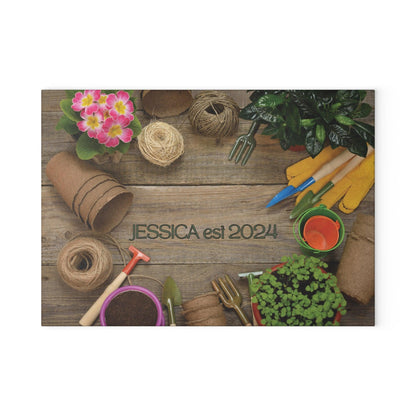 Personalized Garden Glass Cutting Board large