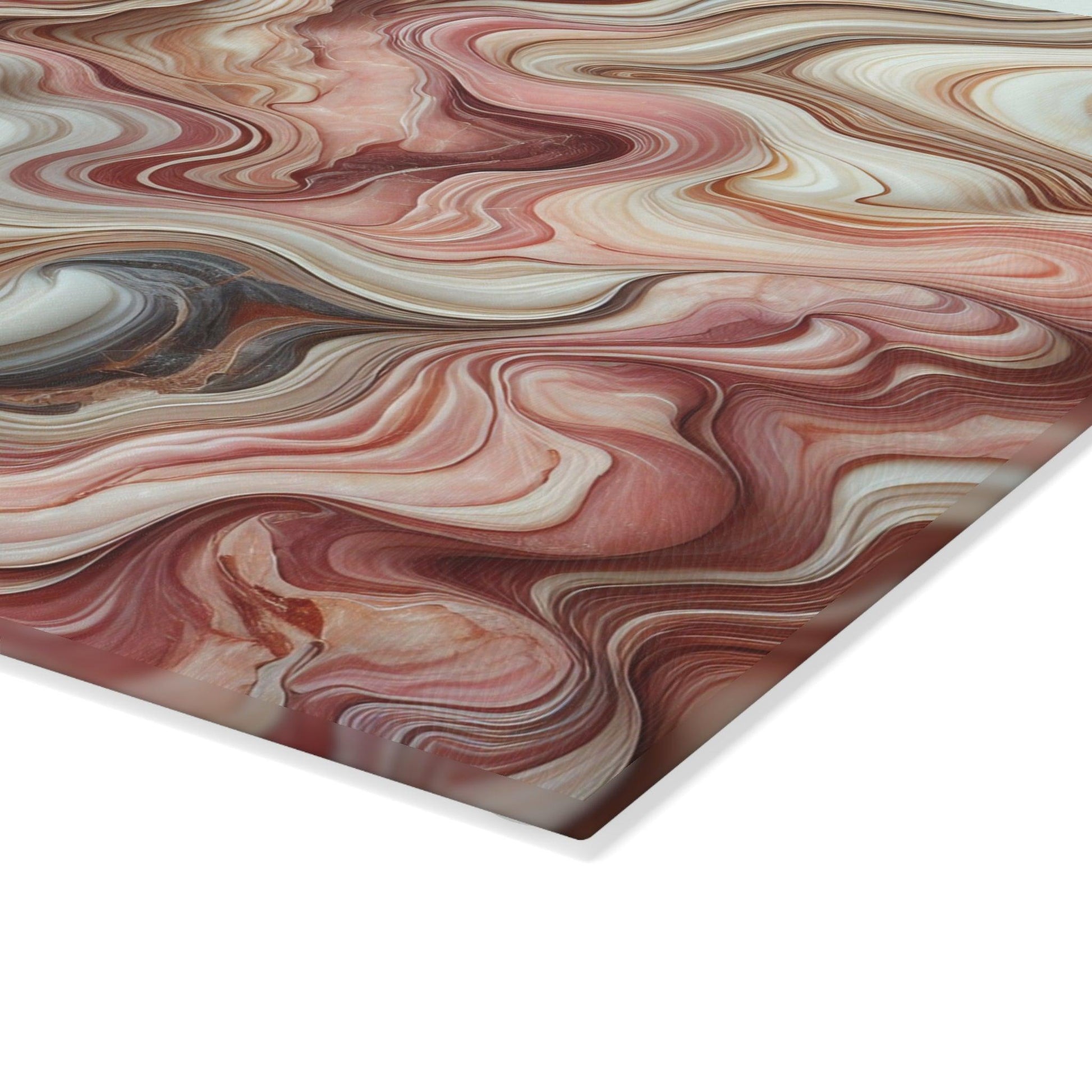 Marble Look Glass Cutting Board Pinks Grays and Browns corner shot