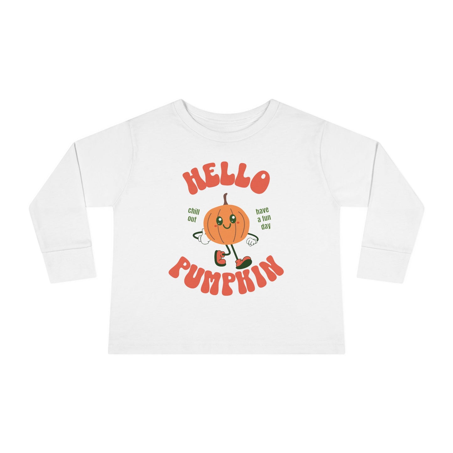 Hello Pumpkin with Mascot Toddler Long Sleeve Tee Shirt white