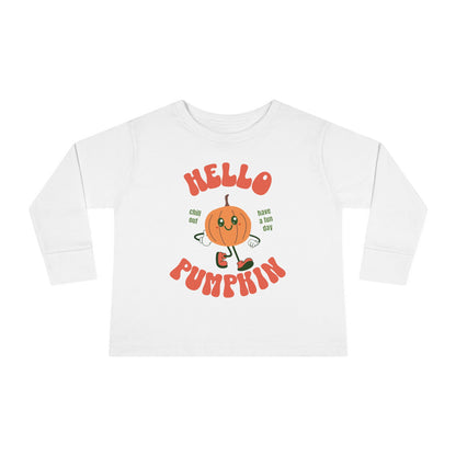 Hello Pumpkin with Mascot Toddler Long Sleeve Tee Shirt white