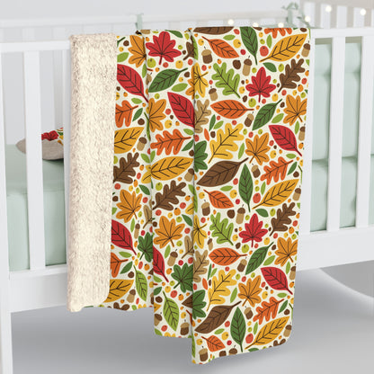 Autumn Leaves Sherpa Blanket, Fall Leaves and Acorns Fleece Blanket