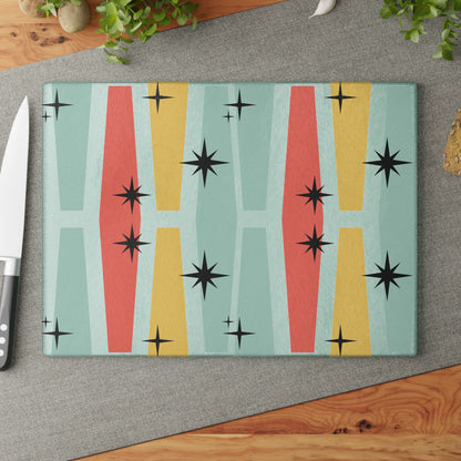 Mid Century Modern Kitchen Glass Cutting Board, Geometric Decor, Retro Kitchen Cutting Board