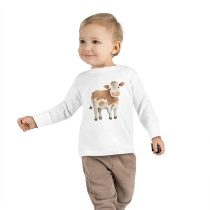 white cow toddler long sleeve shirt on boy