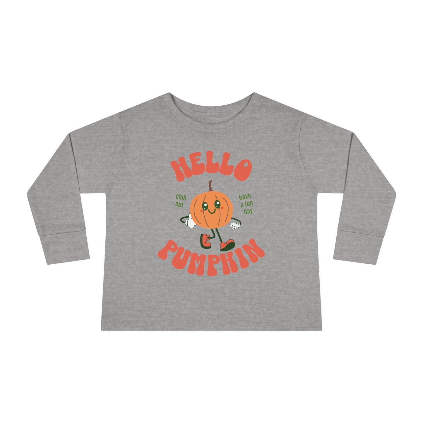 Hello Pumpkin with Mascot Toddler Long Sleeve Tee Shirt heather