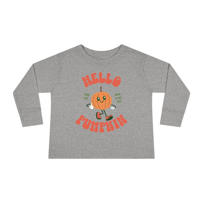 Hello Pumpkin with Mascot Toddler Long Sleeve Tee Shirt heather