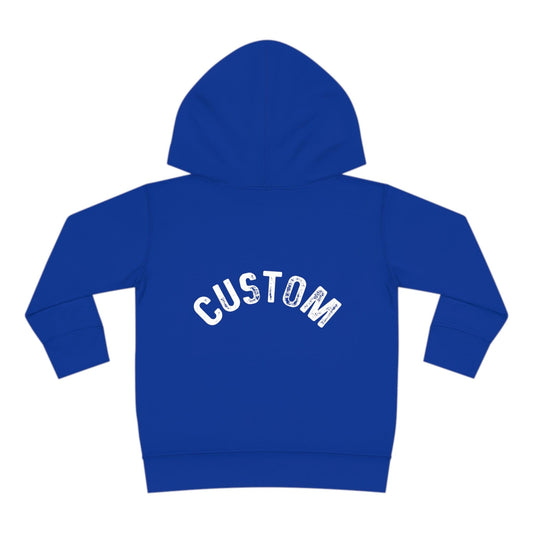 royal blue custom on back of toddler hoodie