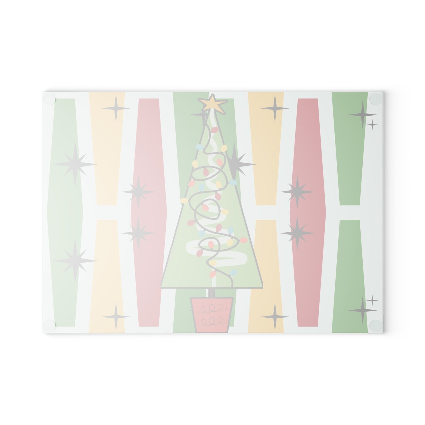 Mid Century Modern Christmas Tree Glass Cutting Board, Geometric Decor, Retro Christmas Tree Kitchen Cutting Board