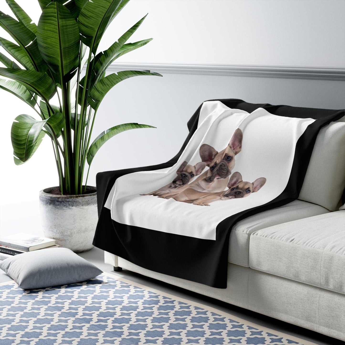 French bulldog blanket on couch smaller size