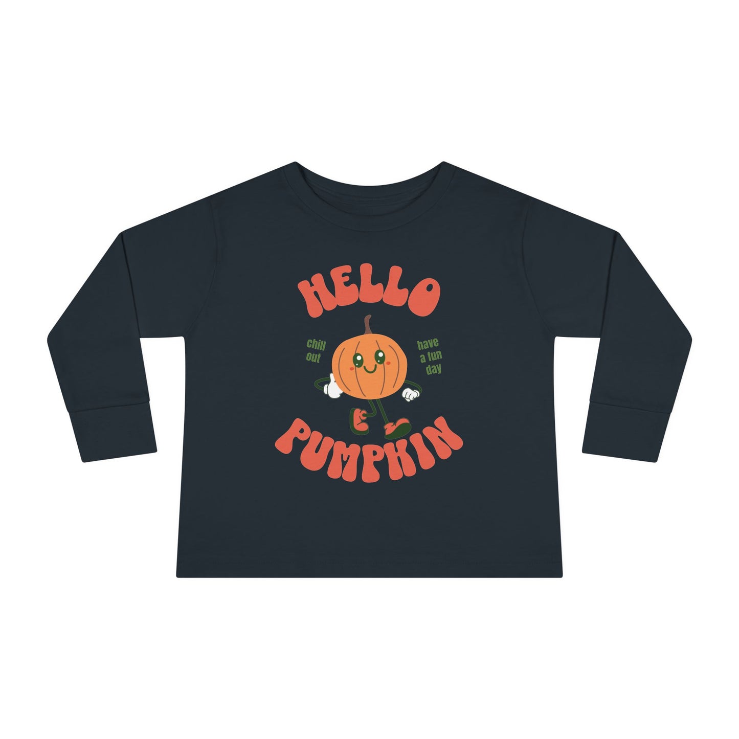 Hello Pumpkin with Mascot Toddler Long Sleeve Tee Shirt black