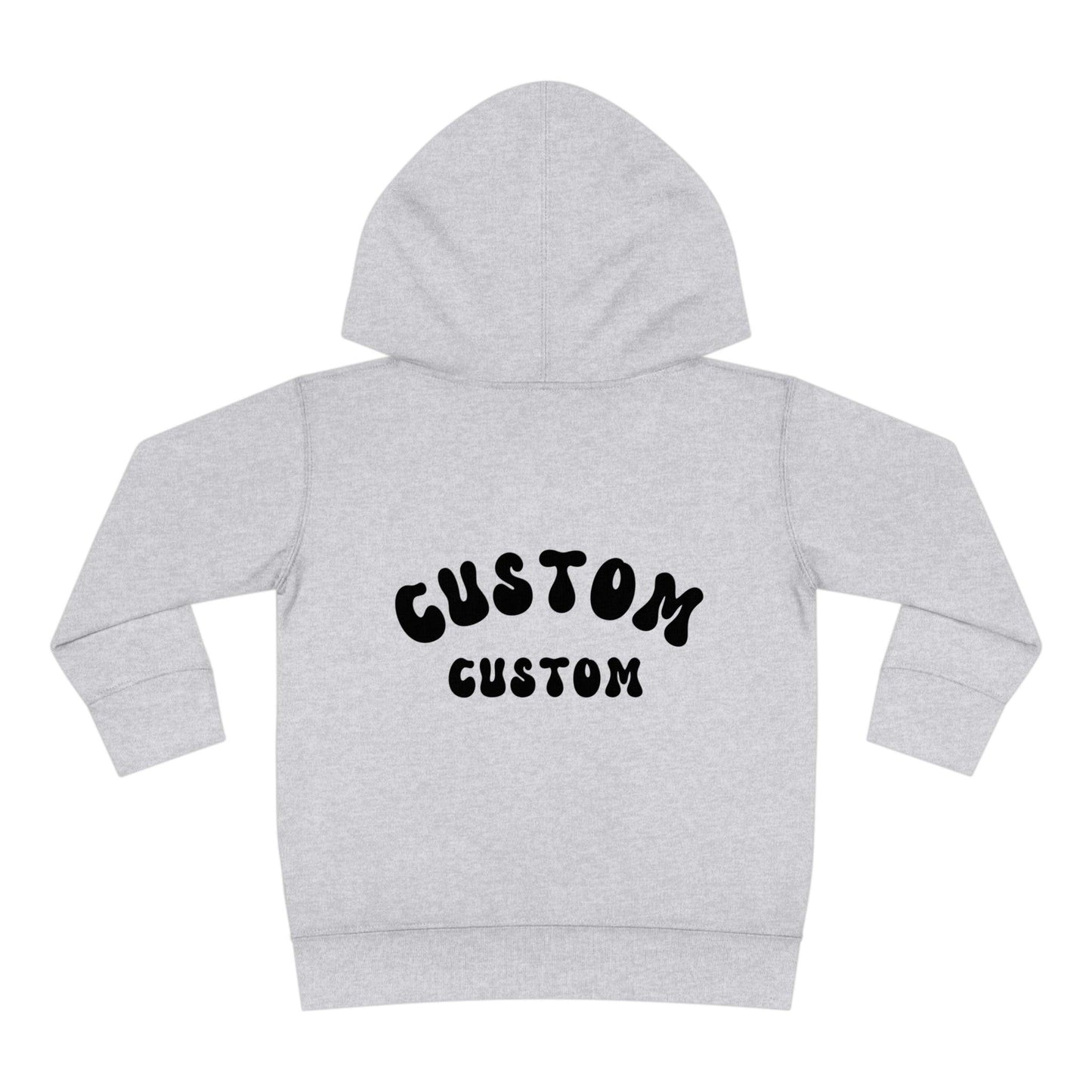 heather gray custom toddler hoodie text on back of hoodie