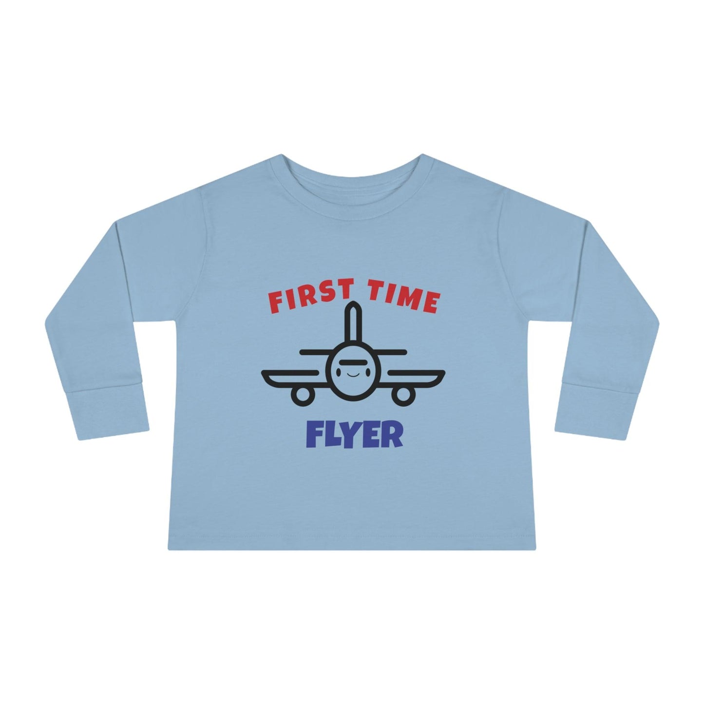 light blue first time flyer toddler long sleeve shirt