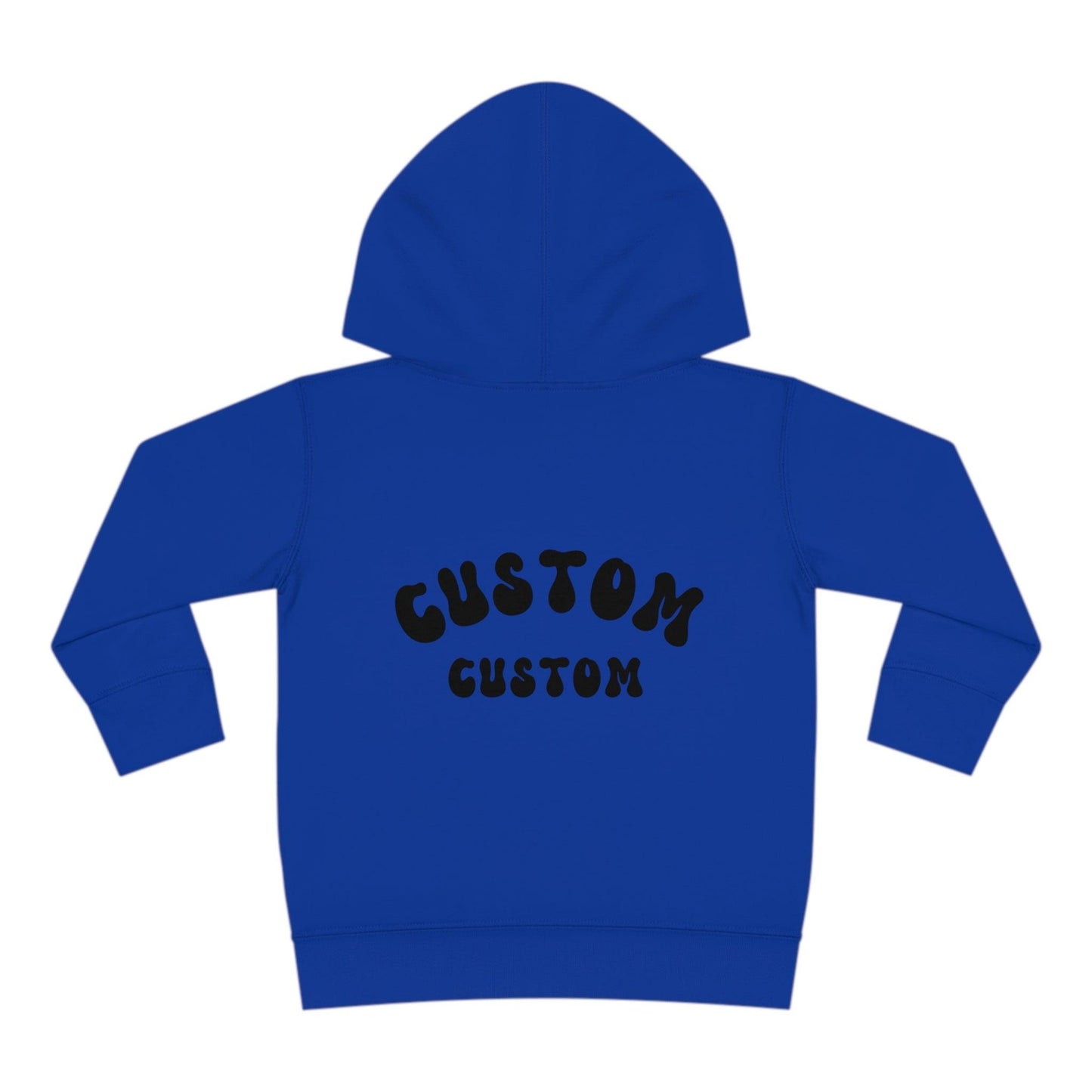 royal blue custom toddler hoodie text on back of hoodie