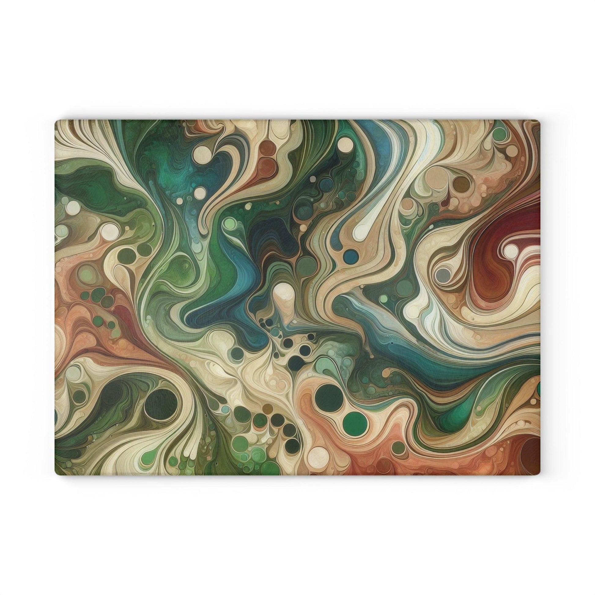 Deco Art Blues Greens Browns Marble Look Glass Cutting Board large board