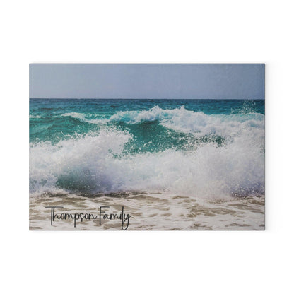 Personalized Ocean Waves Glass Cutting Board large