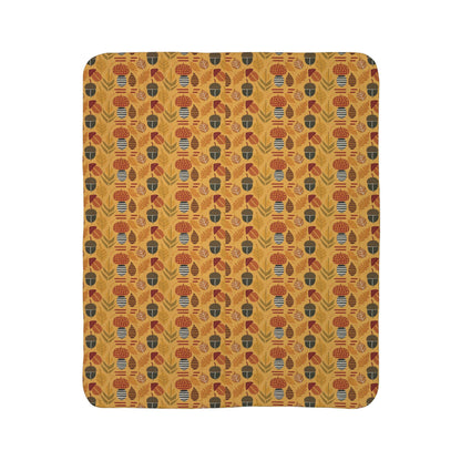 Mid Century Modern Autumn Leaves, Acorns and Mushrooms Sherpa Fleece Blanket 50x60