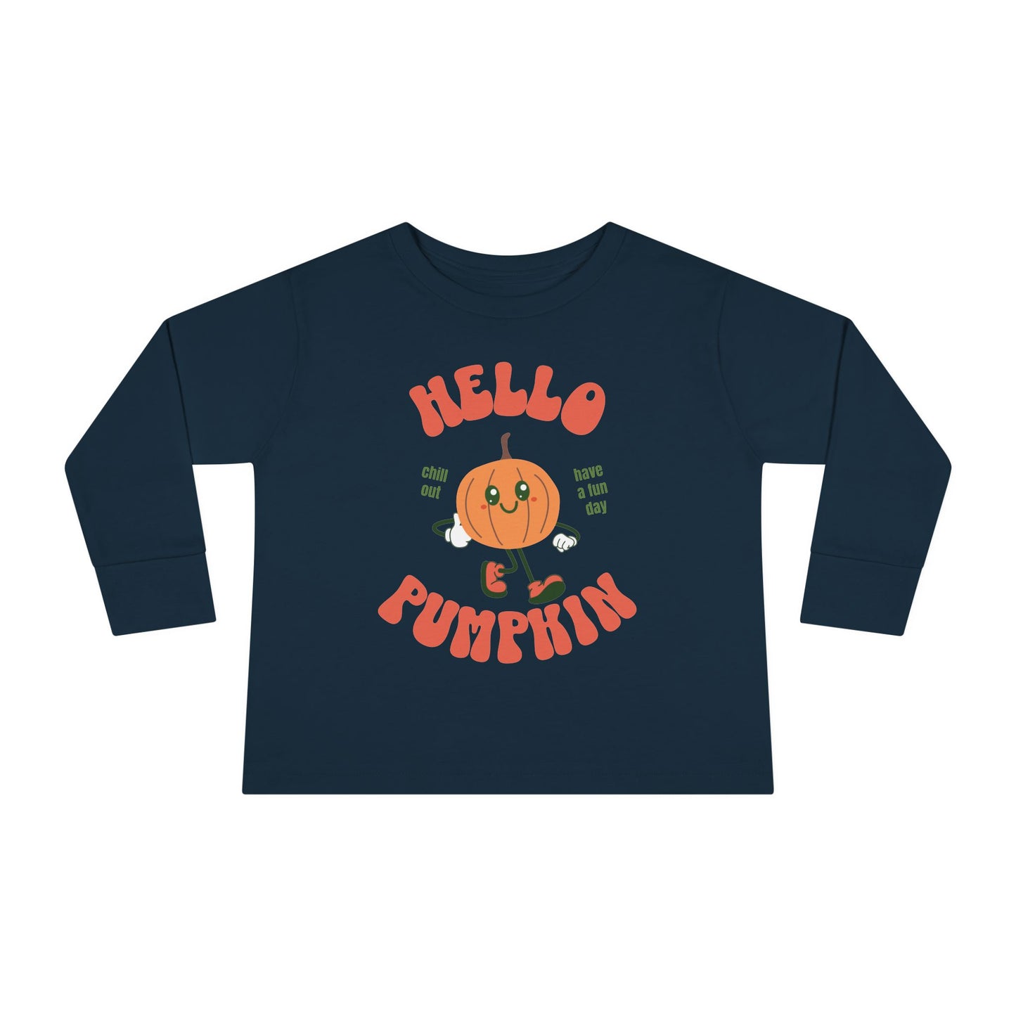 Hello Pumpkin with Mascot Toddler Long Sleeve Tee Shirt navy