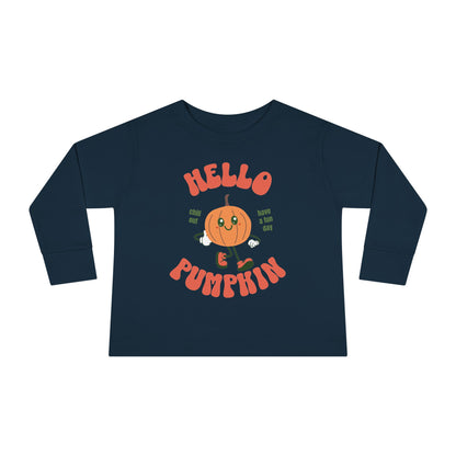 Hello Pumpkin with Mascot Toddler Long Sleeve Tee Shirt navy