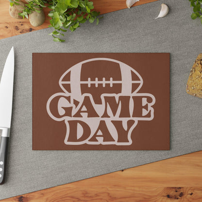 Game Day Football Glass Cutting Board light colored words