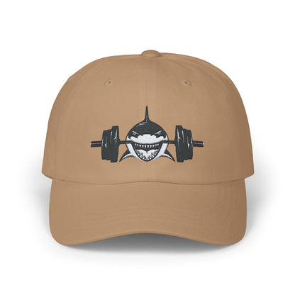 Shark with Barbell Weight Lifting Embroidered Hat