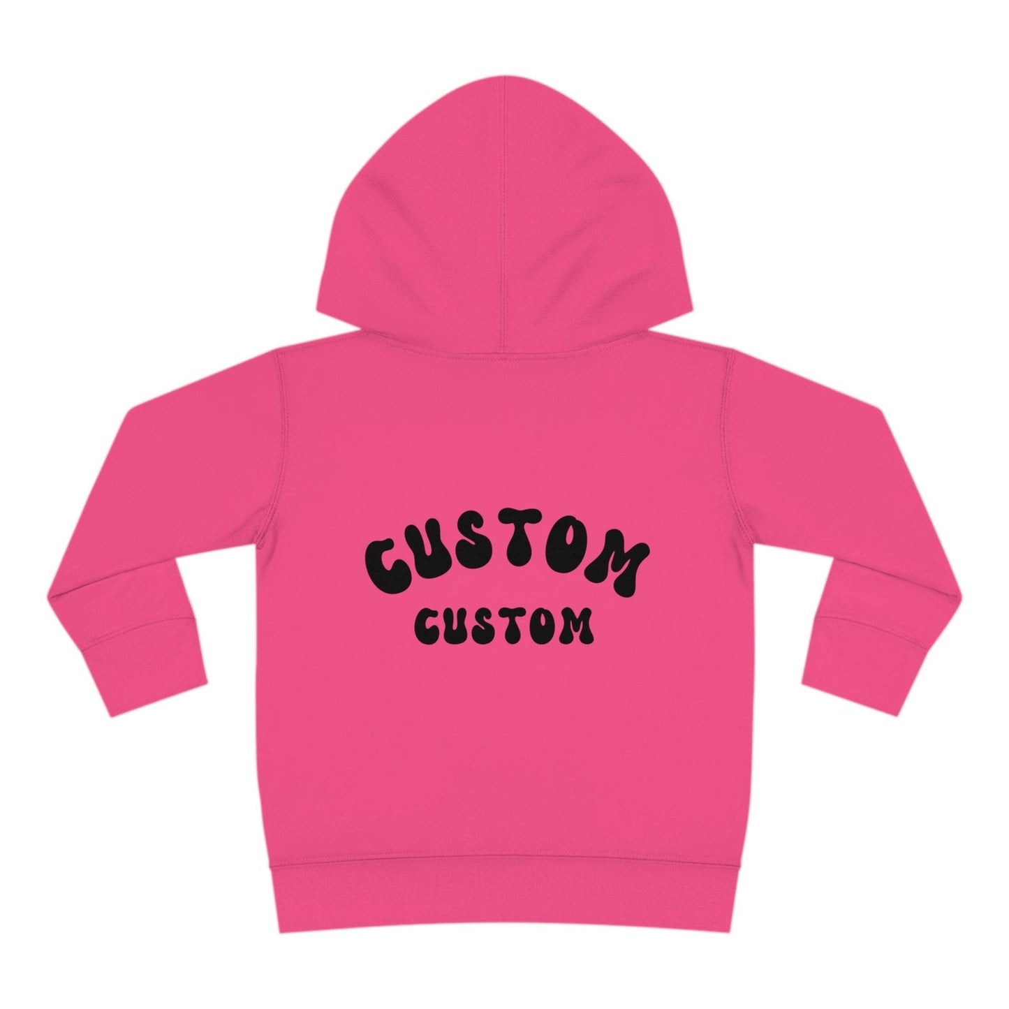 hot pink custom toddler hoodie text on back of hoodie