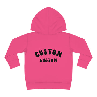 hot pink custom toddler hoodie text on back of hoodie