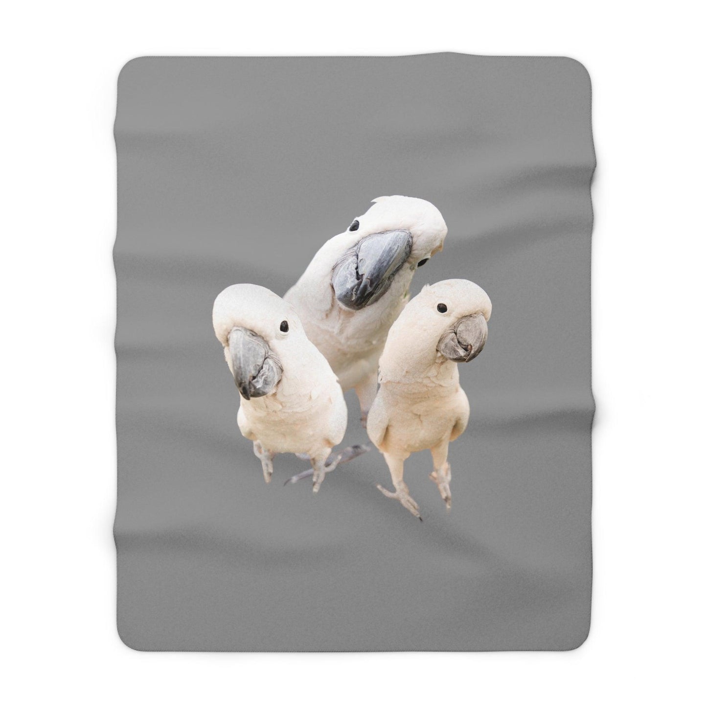 Cockatoo Sherpa Fleece Blanket bigger size laying flat on floor