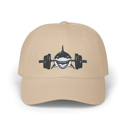 Shark with Barbell Weight Lifting Embroidered Hat