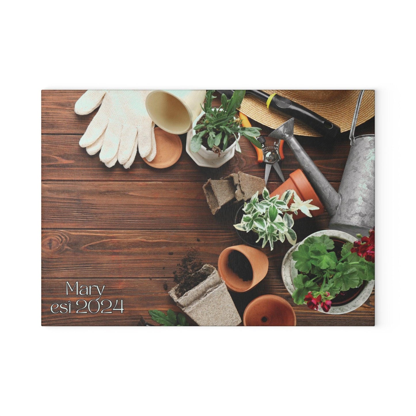 Personalized Garden Tools Glass Cutting Board large