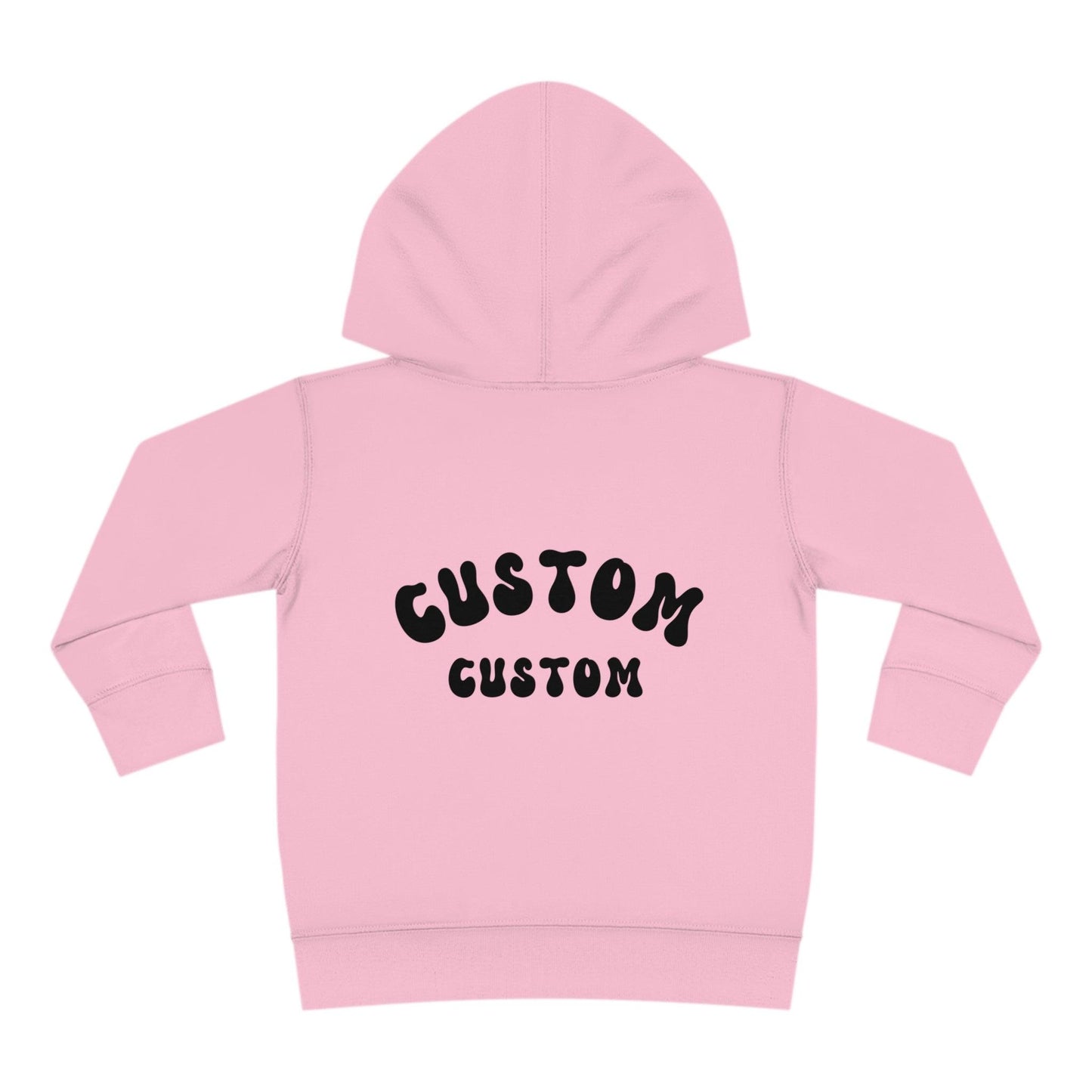 pink custom toddler hoodie text on back of hoodie