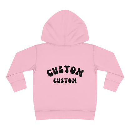 pink custom toddler hoodie text on back of hoodie