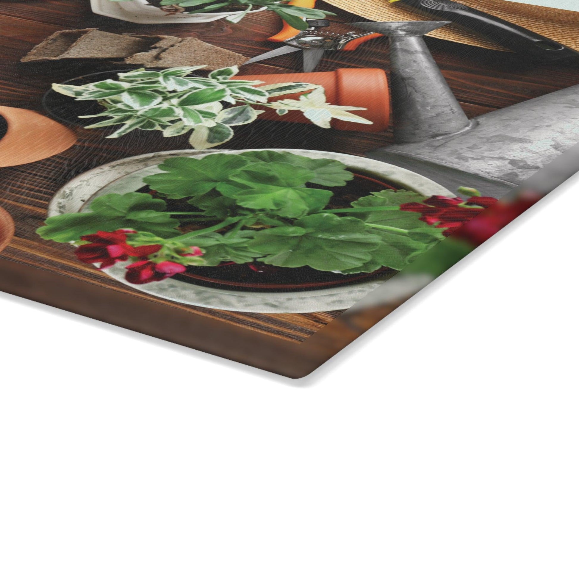 Personalized Garden Tools Glass Cutting Board corner shot