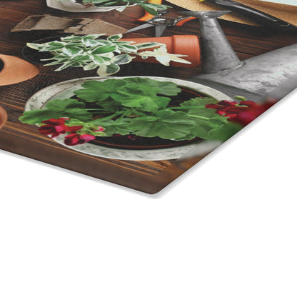 Personalized Garden Tools Glass Cutting Board corner shot