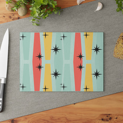 Mid Century Modern Kitchen Glass Cutting Board, Geometric Decor, Retro Kitchen Cutting Board