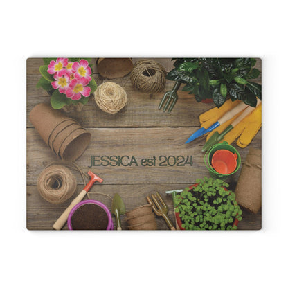 Personalized Garden Glass Cutting Board small