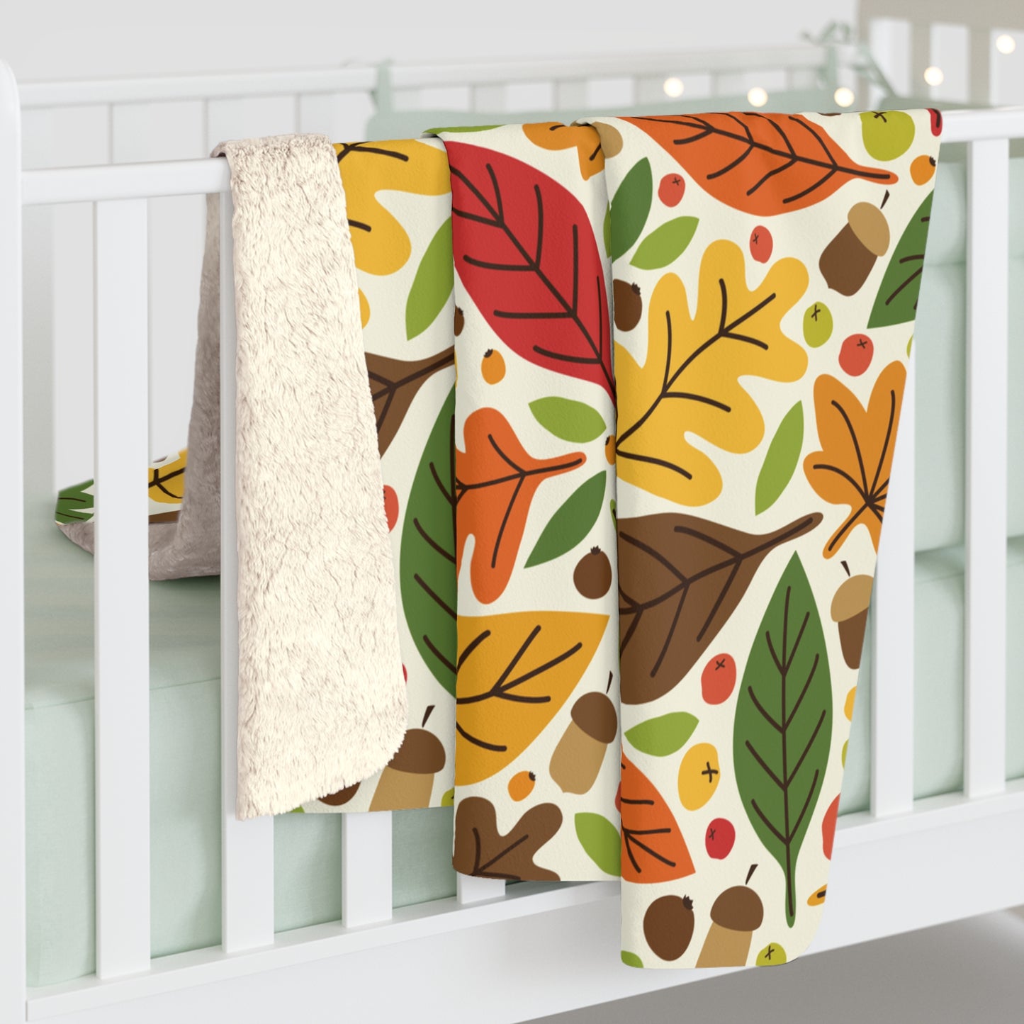 Autumn Leaves Sherpa Blanket, Fall Leaves and Acorns Fleece Blanket